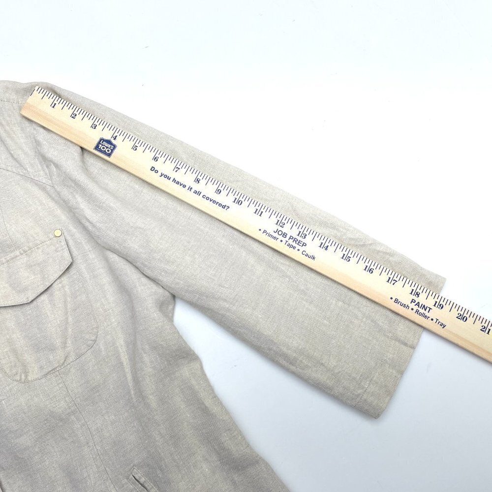 Chico's Women's Tan Linen Jacket Zipper Front Lightweight 3/4 Sleeves Large - Picture 6 of 9